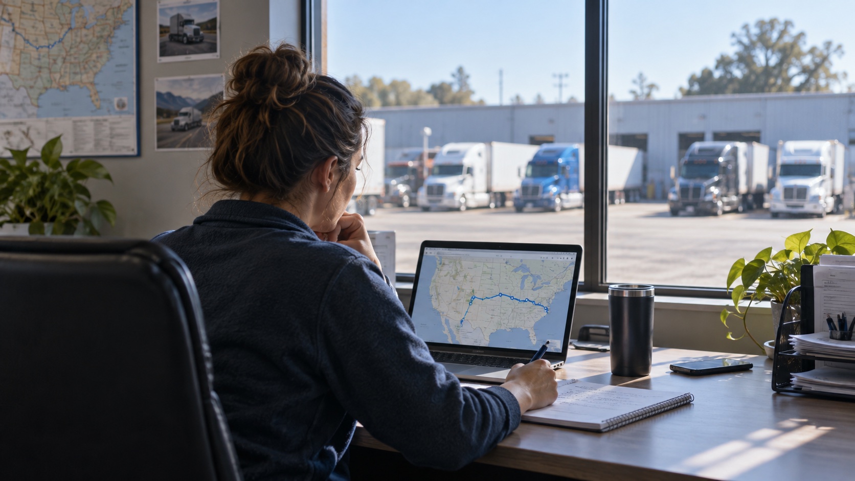 Dispatcher planning a route for a small fleet
