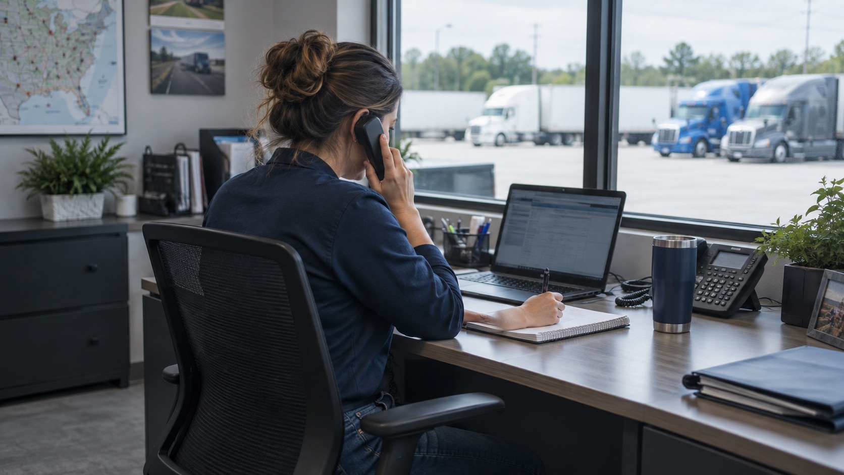 Dispatcher coordinating a trip by phone