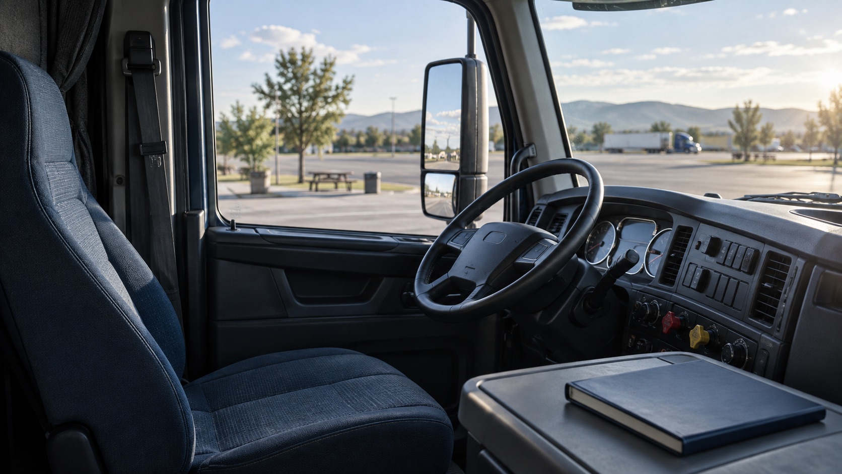 Truck cab at a rest stop