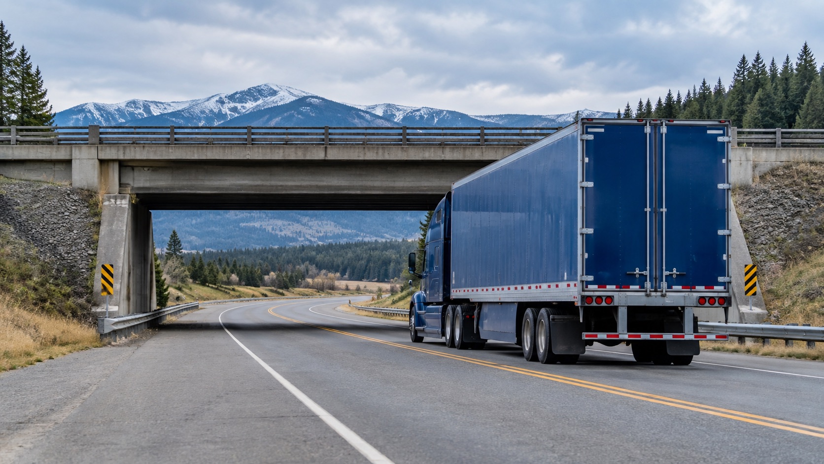 Truck approaching an overpass