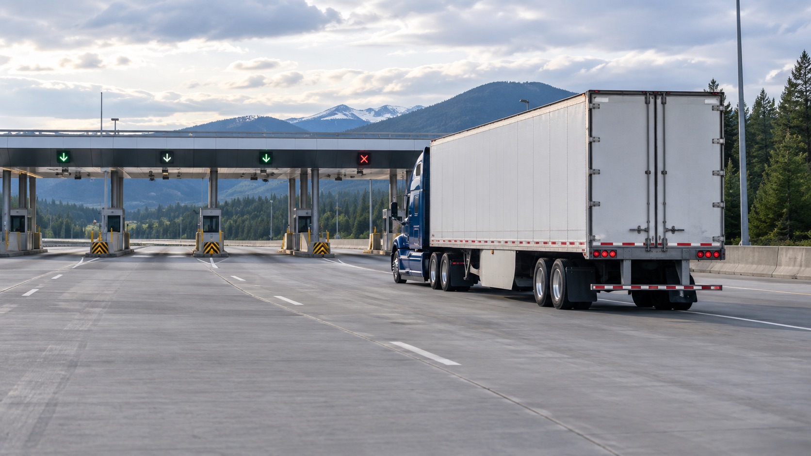 Truck approaching a toll plaza