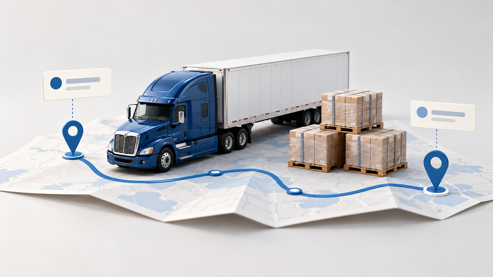 Conceptual illustration of a truck, freight and route connections.