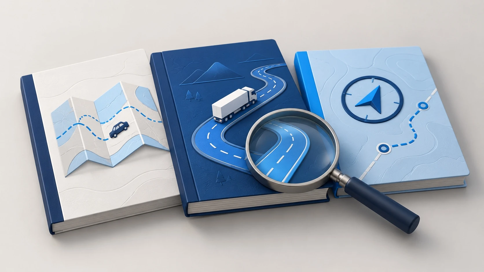 Conceptual illustration of truck navigation comparison guides.