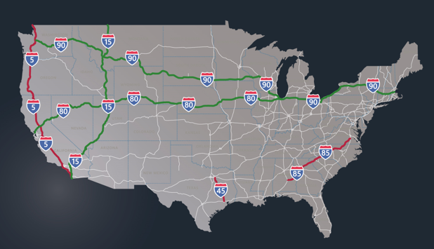 Highest and Lowest Rated Major US Trucking Corridors based on Points of Interest (POI) Ratings